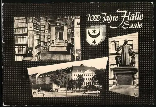 AK Halle /Saale, Franckeschen Stiftungen, Inneres Hauptbibliothek, Francke-Denkmal
