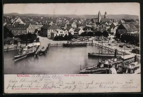 AK Lindau / Bodensee, Blick vom Leuchtturm auf den Hafen