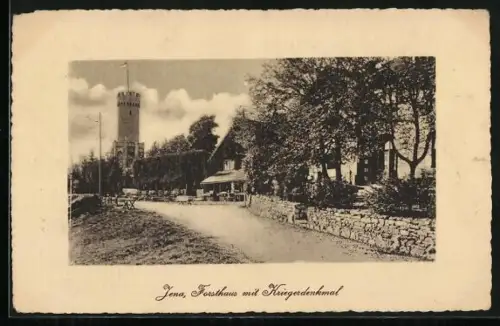 AK Jena, Gasthof Forsthaus mit Kriegerdenkmal