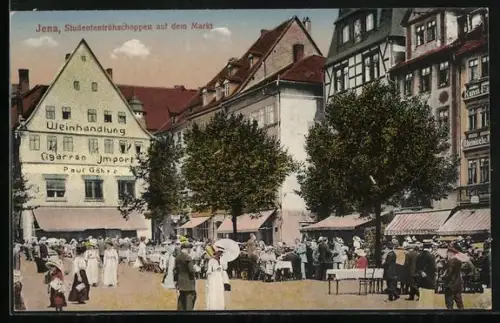 AK Jena, Weinhandlung und Zigarrengeschäft Paul Göhre & Studentenfrühschoppen am Markt
