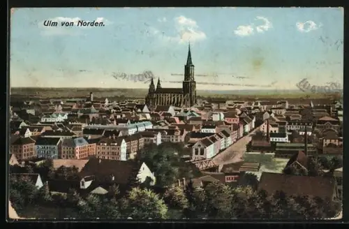 AK Ulm a. D., Ortsansicht mit Kirche im Fokus