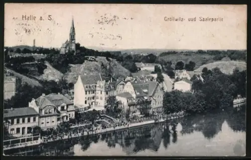 AK Halle-Cröllwitz a. S., Blick auf den Ort
