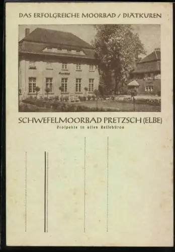 AK Pretzsch /Elbe, Schwefelmoorbad, Moorbadhaus