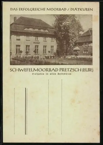 AK Pretzsch /Elbe, Schwefelmoorbad, Moorbadhaus, Diätkuren