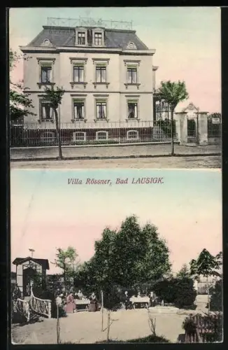 AK Bad Lausigk, Hotel Villa Rösner, Aussenansicht und Garten