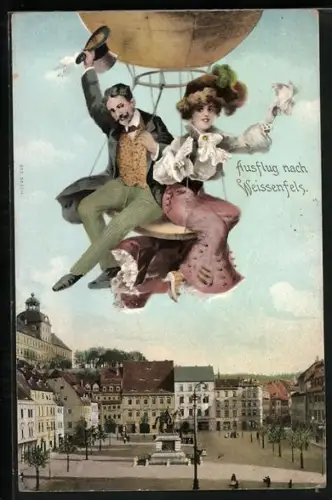 AK Zwickau, Fliegende Menschen im Ballon