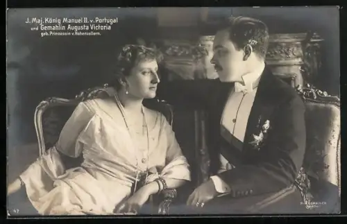 AK König Manuel II. von Portugal mit Gemahlin Augusta Viktoria