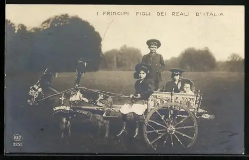 AK I Principi Figli dei Reali d`Italia, Königskinder auf einem Eselswagen