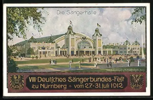 AK Nürnberg, VIII. Deutsches Sängerbundes-Fest 1912, Die Sängerhalle, Wappen