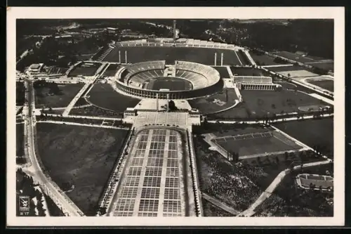 AK Berlin, Reichssportfeld mit Olympia-Stadion, Fliegeraufnahme