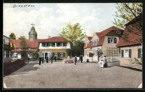 AK Dresden, 3. Deutsche Kunstgewerbe-Ausstellung 1906, Dorfplatz