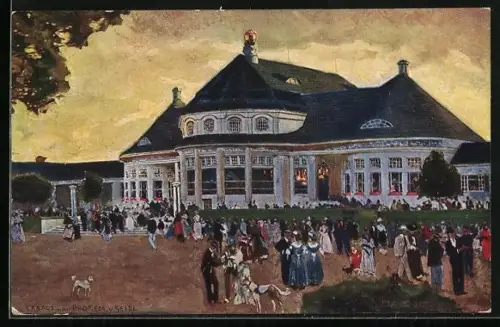 Künstler-AK München, Haupt-Restaurant im Ausstellungspark