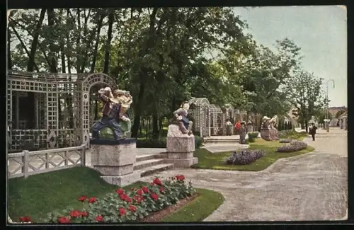 AK München, Deutsche Gewerbeschau 1922 - Laubengang im Ausstellungspark