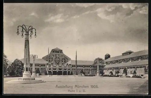 AK München, Ausstellung 1908, Halle I. und II.