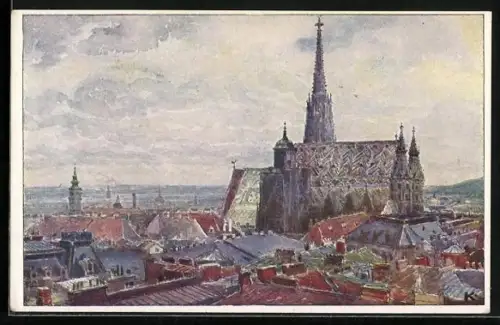 Künstler-AK J. Kalous: Wien, Panorama mit Stefanskirche
