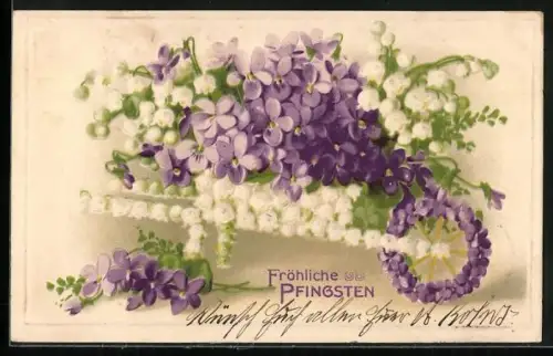 AK Best Wishes for your Birthday, Blumenschubkarre