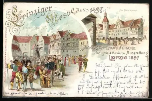 Lithographie Leipzig, Sächsische-Thüringische Industrie-u. Gewerbe-Ausstellung 1897, Am Naschmarkt