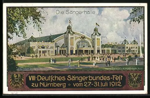 AK Nürnberg, VIII. Deutsches Sängerbundes-Fest 1912, Die Sängerhalle, Wappen