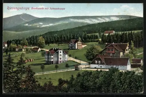AK Brotbaude, Blick auf die Baude mit Schneekoppe