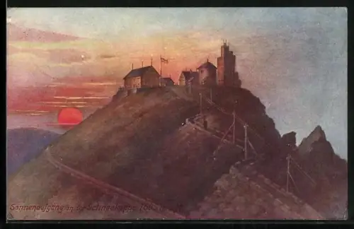AK Schneekoppenhäuser bei Sonnenaufgang