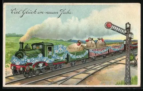 Künstler-AK Geburtstagsgruss, Der Geldzug kommt