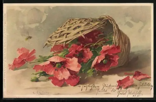 Künstler-AK Catharina Klein: Korb mit Mohnblumen