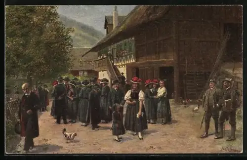 Künstler-AK Heinrich Hoffmann: Dorfbewohner nach der Kirche