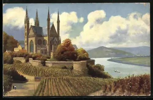 Künstler-AK H. Hoffmann: Remagen, Die Apollinariskirche