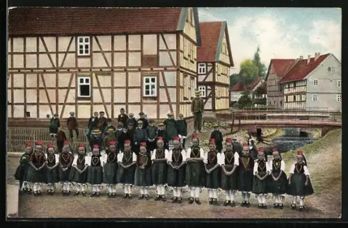 AK Gruss aus Hesssen, Mädchen in hessischer Tracht