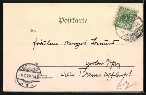 Lithographie Portrait eines hübschen Fräulein mit Heckenröschen im Jugendstil