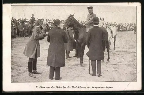 AK Freiherr von der Goltz bei der Besichtigung der Jungmannschaften, Soldaten