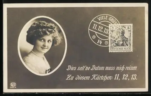 AK Dies selt`ne Datum muss mich reizen, zu diesem Kärtchen 11.12.13