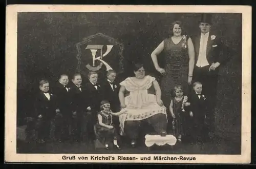AK Krichel`s Märchen- und Riesen-Revue, Riesen, Übergewichtiger, Liliputaner