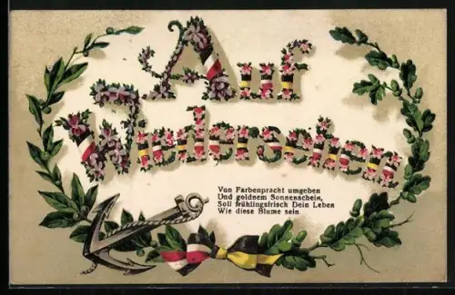 AK Auf Wiedersehen, patriotische Blumengrüsse