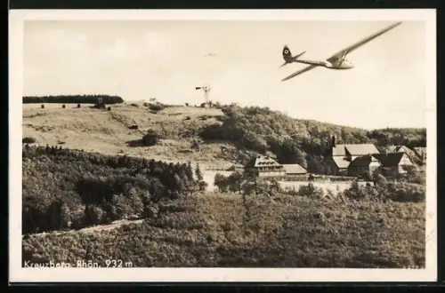 AK Kreuzberg-Rhön, Segelflugzeug in der Luft
