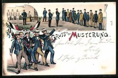 AK Gruss von der Musterung, Rekruten bei der Verlesung und der ärztlichen Untersuchung