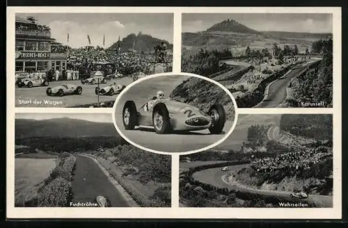AK Nürburg, Start der Wagen, Fuchsröhre, Wehrseifen, Karussell, Autorennen
