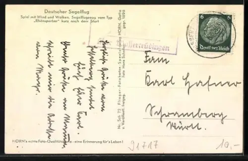 AK Segelflugzeug vom Typ Rhönsperber kurz nach dem Start