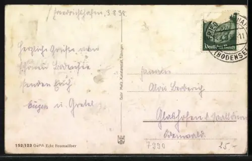 AK Zeppelin im Flug über Friedrichshafen