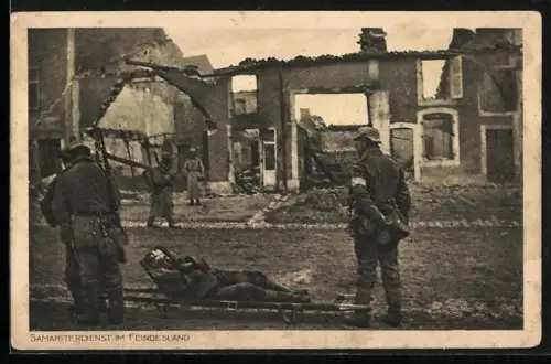AK Samariterdienst im Feindesland, Sanitäter mit Verwundetem, Rotes Kreuz