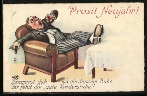 AK Ihm fehlt die gute Kinderstube, Mann lässt Asche fallen, Füsse auf dem Tisch