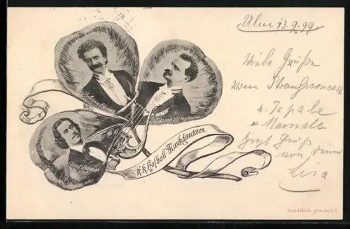 AK K. K. Hofball-Musikdirectoren, Josef, Johann und Eduard Strauss, Kleeblatt