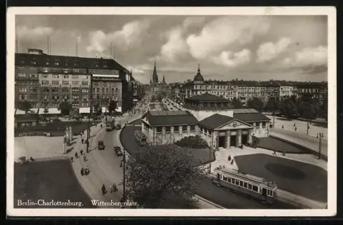 AK Berlin-Schöneberg, Wittenbergplatz aus der Vogelschau, Strassenbahn