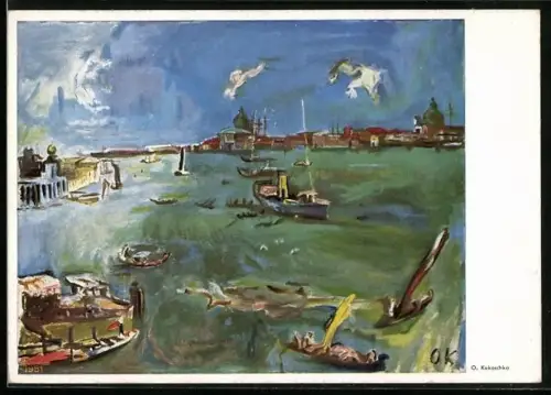 Künstler-AK sign. O. Kokoschka: Venedig, Boote an der Dogana
