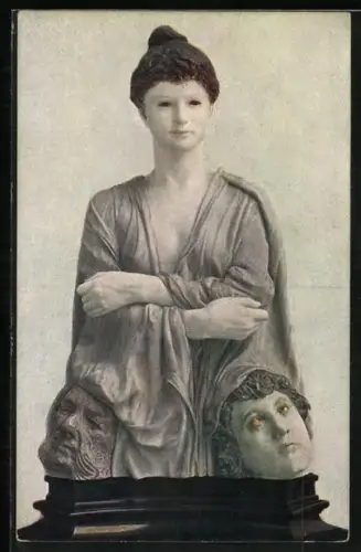 Künstler-AK Max Klinger: Salome, Männerköpfe unter dem Umhang der Frau, Skulptur