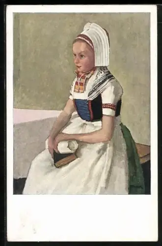 Künstler-AK Druzka abo kmótra ze Slepeho, Pruska Hor. Luzica, Wendische Brautjungfer aus Schleife, Preus. Oberlausitz