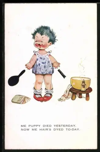 AK Weinendes Kind an der Waschschüssel