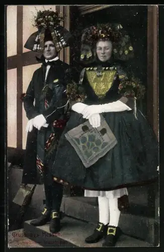 AK Brautpaar in Schwälmer Tracht