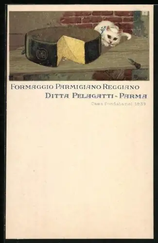 Künstler-AK Parma, Formaggio Parmigiano Reggiano Ditta Pelagatti-Parma