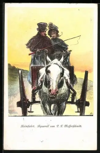 AK Heimfahrt, Pferdekutsche mit weissem Pferd